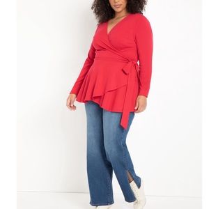 ELOQUII Red long sleeve wrap top